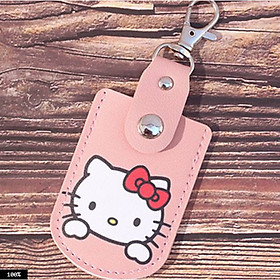 Móc khóa da hình vòm họa tiết Hello Kitty - Hồng nhạt