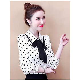 Áo Sơ Mi Công Sở Cổ Kết Nơ Chấm Bi Điệu Đà Hàng Chuyển Chọn BY3351
