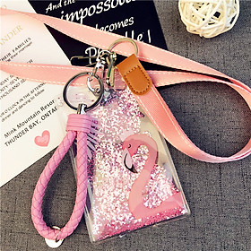 Móc khóa ví nhựa dẻo sequin lấp lánh kèm dây strap bện