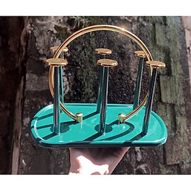 Mua GIÁ ÚP LY CỐC CHỮ NHẬT MÀU XANH CỔ VỊT TAY CẦM BÁN NGUYỆT MẠ VÀNG