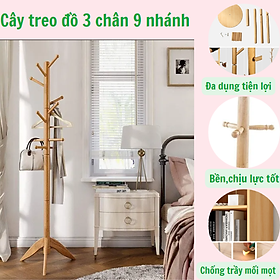 Mua Cây treo quần áo 3 chân 9 nhánh-cây treo đồ bằng gỗ cao su thiên nhiên chịu tải trọng đến 30kg