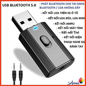 Bộ Thu Phát Âm Thanh USB BLUETOOTH 5.0 3.5mm Đa Năng Cho Loa/Máy Tính/Xe Hơi