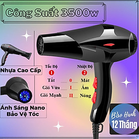 Máy Sấy Tóc 2 Chiều Nóng Lạnh Cao Cấp 3500w - Chất Liệu Nhựa Cao Cấp, Tích Hợp Ánh Sáng Nano Bảo Vệ Tóc Và Đầu Tạo Kiểu Thông Minh Cùng Nhiều Mức Gió Điều Chỉnh