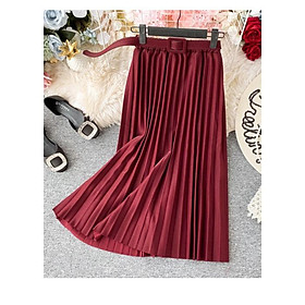 Chân váy xếp ly dáng dài có đai chất vải không nhăn Free size VAY36