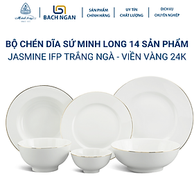 Mua Bộ chén dĩa sứ Minh Long 14 sản phẩm Jasmine IFP Viền Chỉ Vàng dùng cho gia đình  sứ đẹp cao cấp dùng đãi khách  tặng quà tân gia