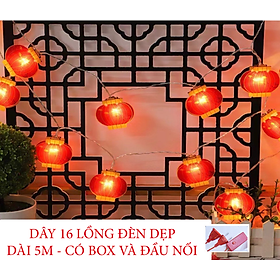 Mua Dây Đèn LED Dài 5M 16-18 Đèn Lồng Đỏ  Trang Trí Lễ Tết Năm Mới/ Dây Lồng Đèn Trang Trí   Nguồn 220v kiểu tròn - dài  có box và đầu nối