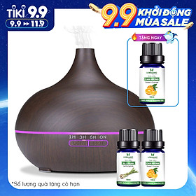 Máy khuếch tán tinh dầu giọt nước lớn gỗ nâu Lorganic FX2023 + tinh dầu sả chanh + tinh dầu cam Lorganic (10ml x2)/ Phun sương sóng siêu âm.
