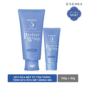 Sữa rửa mặt sạch hoàn hảo ẩm mịn tự nhiên với bọt tơ tằm trắng Senka Perfect Whip 120g số 1 Nhật Bản tặng sữa rửa mặt Senka 50g