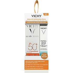 Bộ hộp kem chống nắng ngăn sạm da, giảm thâm nám Vichy Ideal Soleil Anti Darkspot 50ml và Dưỡng chất Khoáng núi lửa cô đặc Mineral 89 10ml
