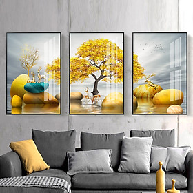 Mua Tranh Canvas Treo Tường Hiện Đại _ Tranh Bộ 3 Những Chú Hươu Bên Dòng Sông