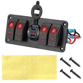 Bảng điều khiển công tắc đèn LED 4 cổng USB 12~24V chống nước trang trí nội thất xe hơi