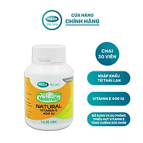 Viên uống Vitamin E thiên nhiên, làm đẹp da - MEDICRAFTS NATURAL VITAMIN E 400 IU Mega We Care - Chai 30 viên