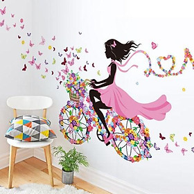 Decal dán tường Cô gái đạp xe