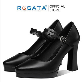 Giày cao gót nữ ROSATA RO426 mũi nhọn quai hậu họa tiết cài khóa gót trụ cao 9cm xuất xứ Việt Nam - Đen