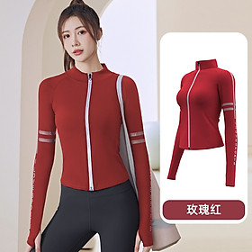 Áo Khoác Thể Thao Dài Tay Cổ Đứng Phối Khóa Kéo Chất Vải Khô Thoáng Nhanh