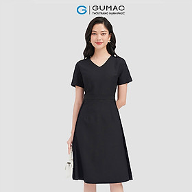 Đầm form A GUMAC LD0916 vai phối nút phong cách