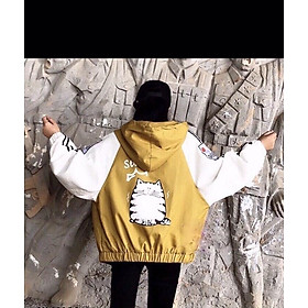 Áo khoác dù nữ phối 2 màu in MÈO