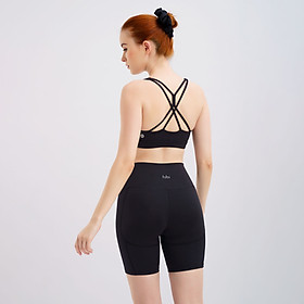 Set đồ tập yoga gym Luxury Hibi Sports H143, quần đùi lưng cao, màu Đen kèm mút ngực, vải cao cấp Lu Fabric