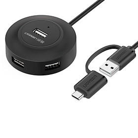 Ugreen UG40962CR106TK 0.5M Màu Đen Bộ chuyển đổi TYPE C sang 4 USB 2.0 + nguồn MICRO USB hỗ trợ OTG TYPE C - HÀNG CHÍNH HÃNG