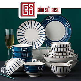 Mua Bộ chén bát đẹp rẻ decor bàn ăn kết hợp họa tiết kẻ sọc và hình học hiện đại sang trọng