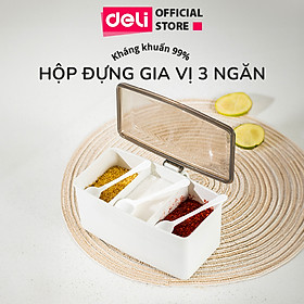 Hũ Đựng Gia Vị 3 Ngăn Nhựa Kèm Thìa Kháng Khuẩn Deli - Lọ Đựng Gia Vị Đa Năng Cho Phòng Bảo Quản Gia Vị Chống Ẩm Chống Nấm MốcBếp Sắp Xếp Nhà Bếp