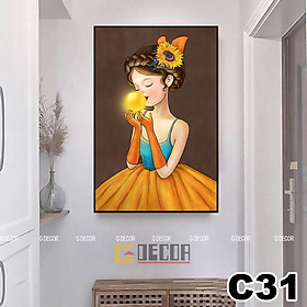 Tranh treo tường canvas 1 bức phong cách hiện đại Bắc Âu, tranh cô gái trang trí phòng khách, phòng ngủ, spa c27 - C-31