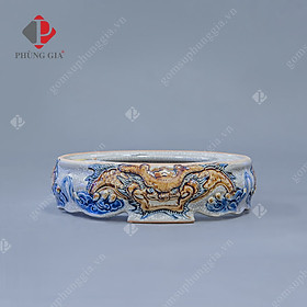 Chân đỡ bát hương tròn Men Rạn Nổi họa tiết RỒNG 