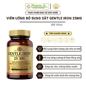 Viên Uống Solgar Gentle Iron 25mg Bổ Sung Sắt, Bổ Máu, Tăng Cường Tế Bào Hồng Cầu, Hỗ Trợ Sức Khỏe Phụ Nữ Mang Thai (Hộp 90 viên)