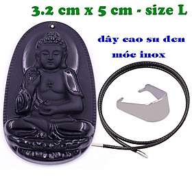 Mặt Phật A di đà đá thạch anh đen 5 cm kèm vòng cổ dây cao su đen - mặt dây chuyền size lớn - size L, Mặt Phật bản mệnh