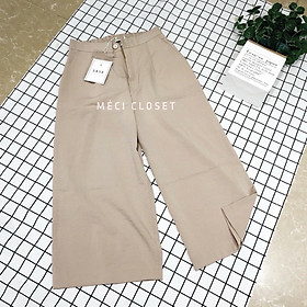 Quần ống rộng nữ, quần culottes nữ chất đũi chun lưng cúc khóa dáng lỡ