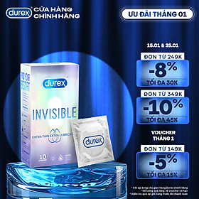 Bao cao su Durex Invisible Extra Thin Extra Lubricated 1 Hộp 10 Bao