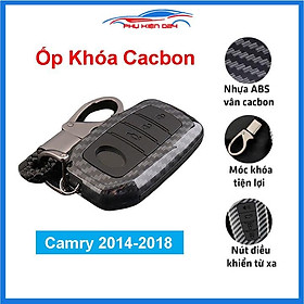 Ốp vỏ bọc chìa khóa xe Camry 2014-2015-2016-2017-2018 sợi nhựa cacbon kèm móc treo Inox