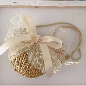 Túi cói đeo chéo đính nơ voan bản to siêu xinh cho mẹ và bé TC07 Mimo Baby