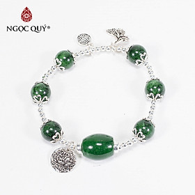 Vòng Đá Cẩm Thạch Sơn Thủy Phối Lu Thống & Charm Hoa Sen Mệnh Hỏa, Mộc Size Hạt 10mm - Ngọc Quý Gemstones