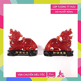 Cặp tượng Tỳ Hưu đỏ huyết rồng phong thủy chiêu tài - Cao 10cm