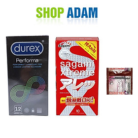 Combo 2 Hộp Bao Cao Su Kéo Dài Thời Yêu Cho Nam Giới Durex Perfoma (H12) Và Sagami Xtreme Feel Long (H10) - Tặng Bcs Chống Xuất Tinh Sớm Power Men (1c) - Hàng Chính Hãng 100% - Che Tên Sản Phẩm