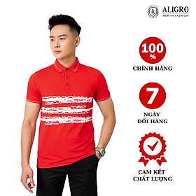 Áo polo, áo phông, áo thun cổ bẻ nam màu đỏ phối kẻ ngang Aligro chất liệu cotton, không xù, không bám dính ALGPLO71