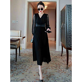 ĐẦM XÒE VOAN PHỐI REN LƯỚI BI CHÂN VÁY XẾP LY