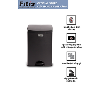 Thùng rác inox FITIS đạp vuông nhỏ SPS1-903 - đen - 15L