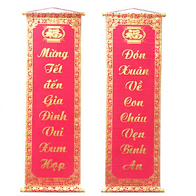 Mua Bộ đôi câu đối đỏ chữ vàng dài 1m trang trí Tết (Mừng Tết đến gia đình vui xum họp-Đón xuân về con cháu vẹn bình an)