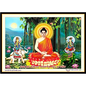 Tranh thêu Phật Thích Ca, Văn Thù, Phổ Hiền Bồ Tát LV3519 - kích thước: 67 * 48cm. (TRANH CHƯA LÀM)