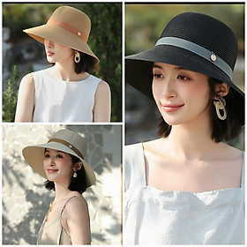 Nón rộng vành mũ rộng vành đai nâu đi biển chống nắng thoáng mát thời trang Hàn Quốc chất liệu cói dona240502