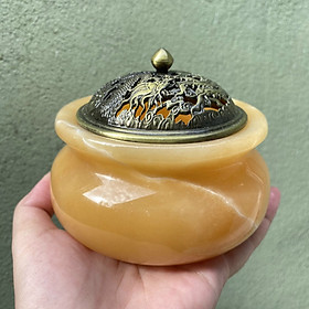 Mua Bát Xông Trầm  Lư Xông Trầm Đá Ngọc Hoàng Long - Đường Kính 10cm ( Tặng Kèm Đế Gỗ )