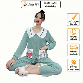 Đồ bộ mặc nhà pijama nữ A ANH MỸ  lụa mango cao cấp DÀI - DÀI MNTD-01