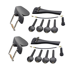 2 Set of Ebony 4/4 Violin Parts Chinrest Tuning Pegs Tailpiece Endpin
