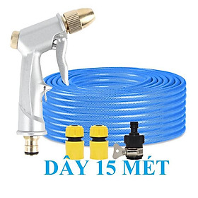  Bộ dây vòi xịt nước rửa xe, tưới cây . tăng áp 3 lần, loại 15m 206701-1 đầu đồng, cút, nối đen