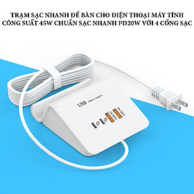 Mua Trạm sạc nhanh để bàn cho điện thoại máy tính công suất 45W chuẩn PD20W với 4 cổng sạc  điện áp đầu vào 220V
