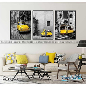 Mua Bộ 3 tranh canvas điểm đừng chân tone màu vàng đen