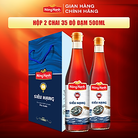 Hộp 2 chai nước mắm truyền thống Phú Quốc Hồng Hạnh Siêu Hạng 35 độ đạm, dung tích 500ml- Chấm, kho đúng điệu