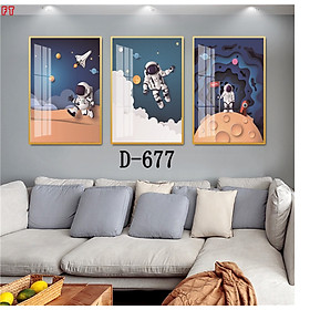 Mua Tranh Canvas Treo Tường Treo Phòng Ngủ Cho Bé - Tranh Bộ 3 Du Hành Vũ Trụ